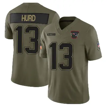 ＃13 Men's Jalen Hurd Olive Limited New England Patriots 2025 Salute to Service Jersey