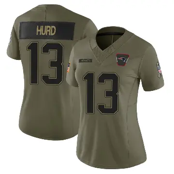 ＃13 Women's Jalen Hurd Olive Limited New England Patriots 2025 Salute to Service Jersey