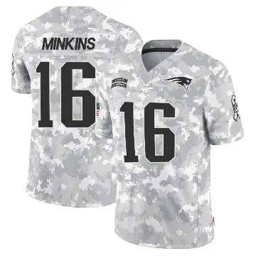 ＃16 Men's Josh Minkins Arctic Camo Limited New England Patriots 2024 Salute to Service Jersey