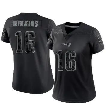 ＃16 Women's Josh Minkins Black Limited New England Patriots Reflective Jersey