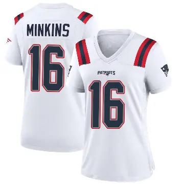 ＃16 Women's Josh Minkins White Game New England Patriots Jersey