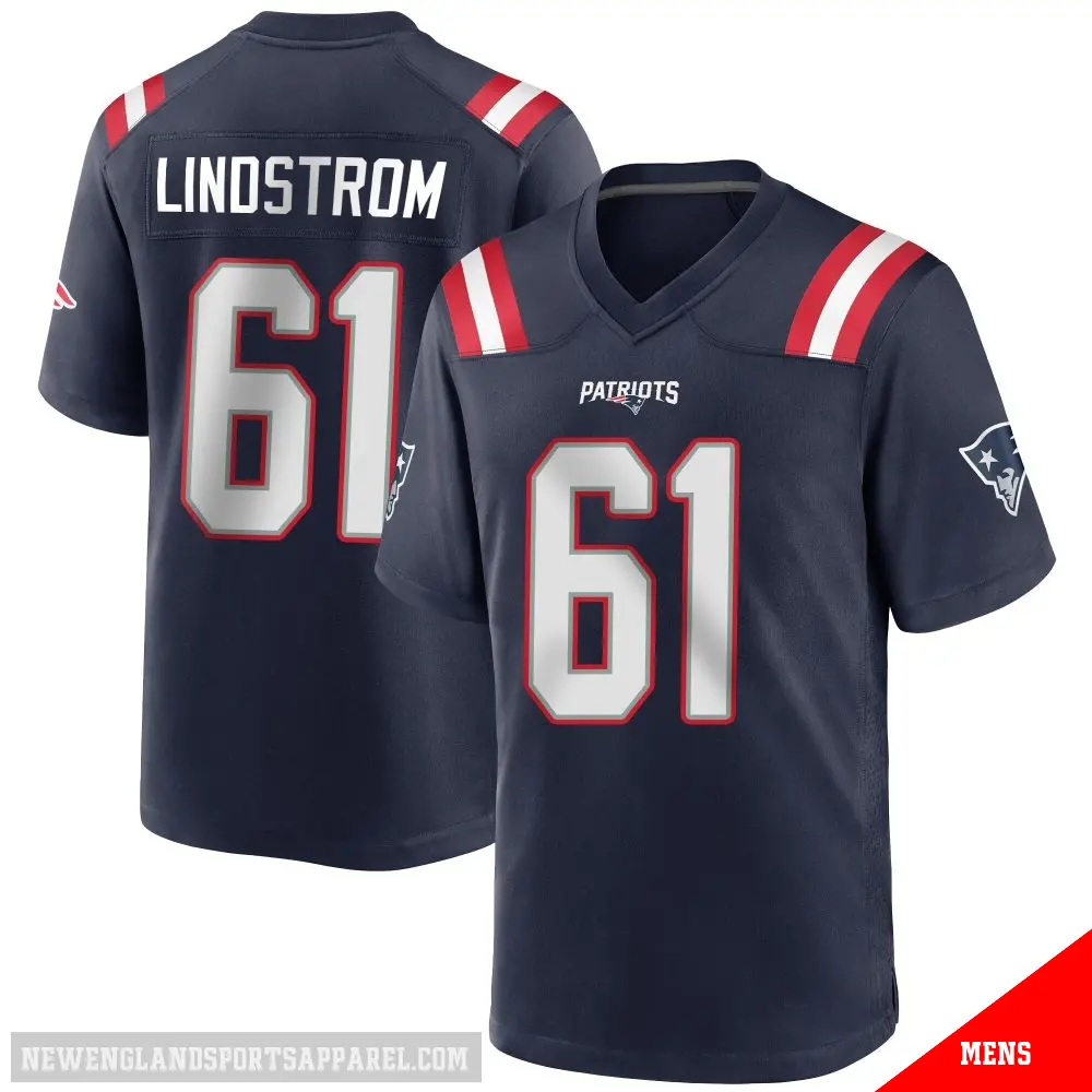 ＃61 Men's Alec Lindstrom Navy Blue Game New England Patriots Team Color Jersey