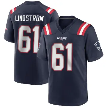 ＃61 Men's Alec Lindstrom Navy Blue Game New England Patriots Team Color Jersey