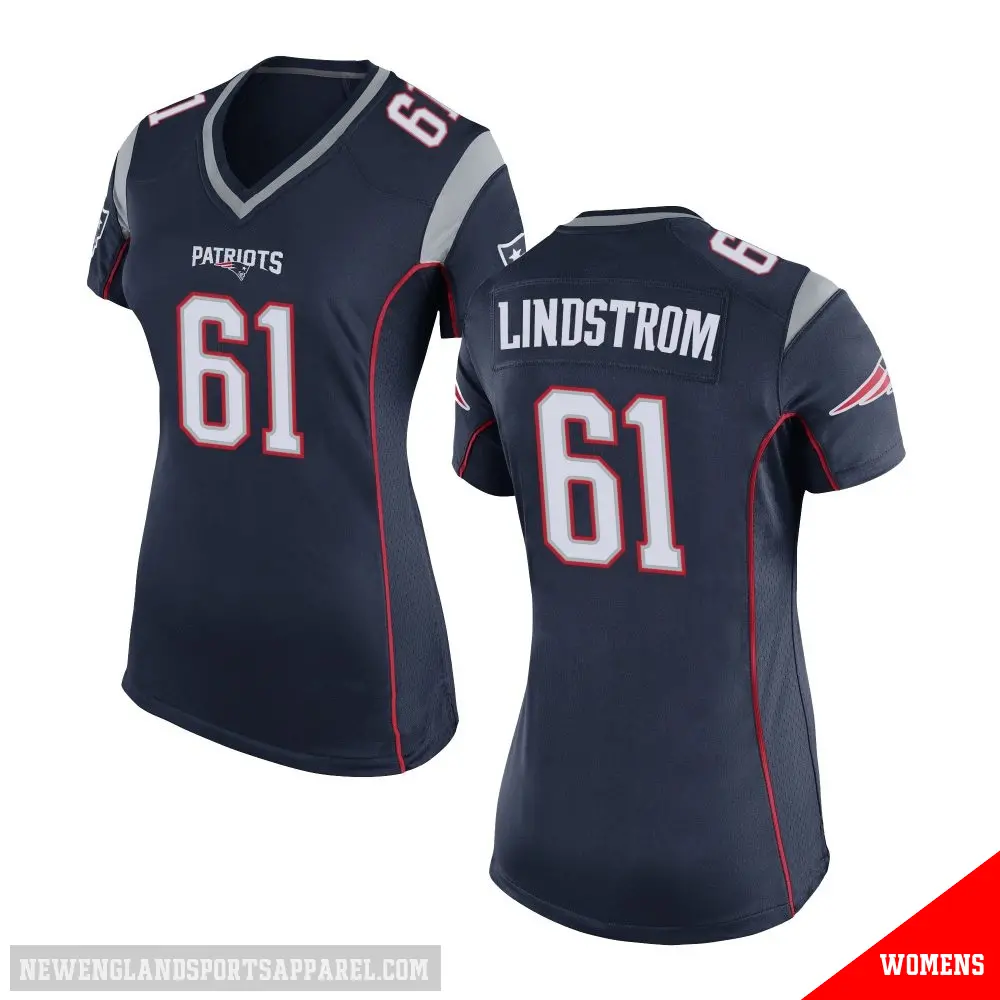 ＃61 Women's Alec Lindstrom Navy Blue Game New England Patriots Team Color Jersey