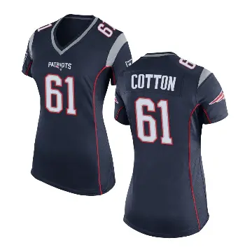 ＃61 Women's Lester Cotton Navy Blue Game New England Patriots Team Color Jersey