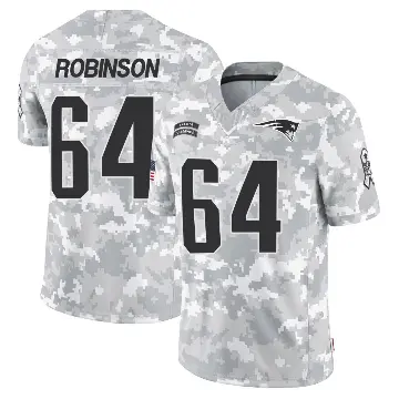 ＃64 Men's Layden Robinson Arctic Camo Limited New England Patriots 2024 Salute to Service Jersey