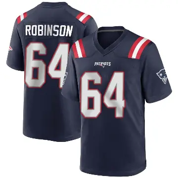 ＃64 Men's Layden Robinson Navy Blue Game New England Patriots Team Color Jersey