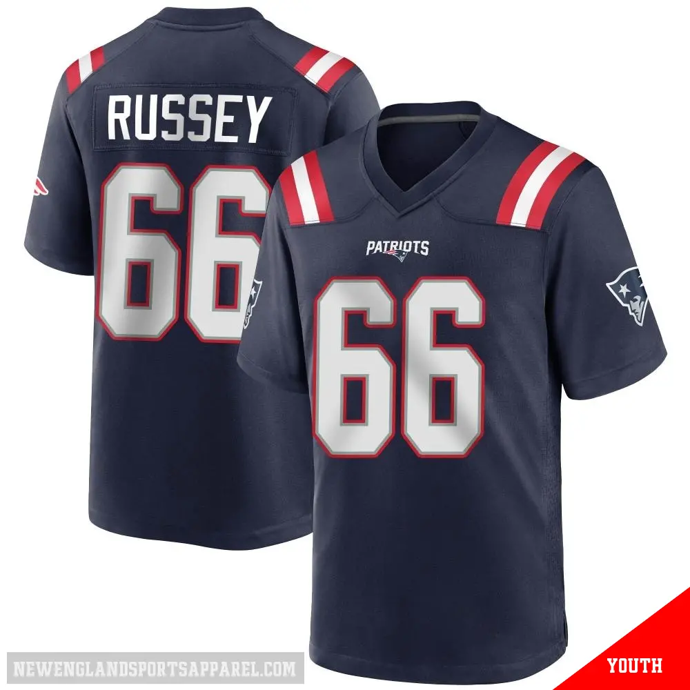 ＃66 Youth Kody Russey Navy Blue Game New England Patriots Team Color Jersey