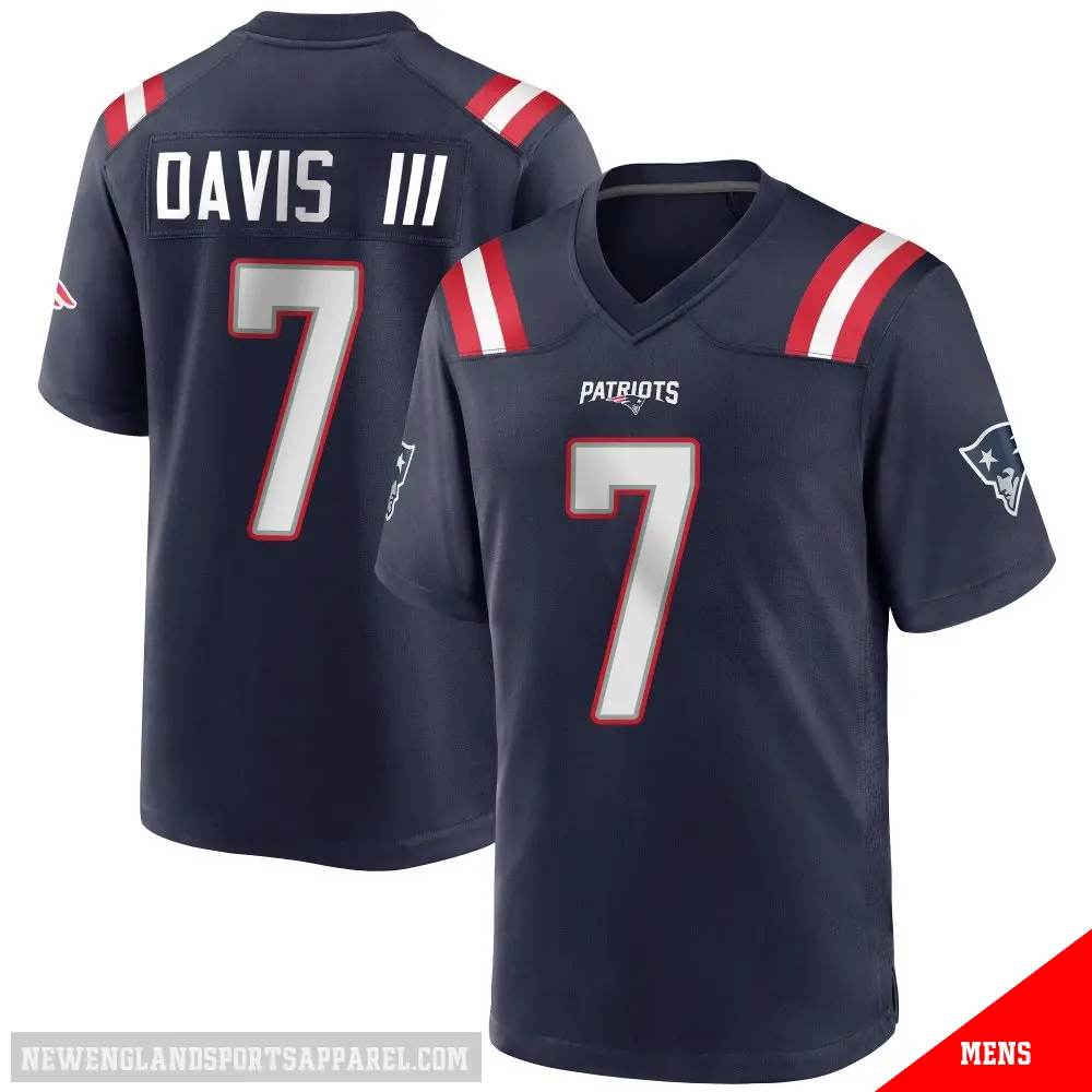 ＃7 Men's Carlton Davis III Navy Blue Game New England Patriots Team Color Jersey