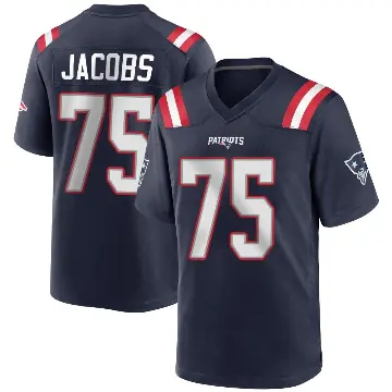 ＃75 Youth Demontrey Jacobs Navy Blue Game New England Patriots Team Color Jersey