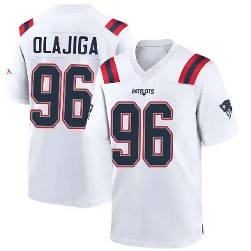 ＃96 Men's David Olajiga White Game New England Patriots Jersey