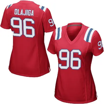 ＃96 Women's David Olajiga Red Game New England Patriots Alternate Jersey