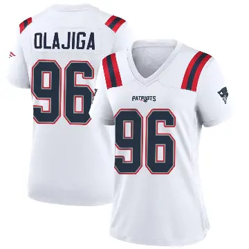 ＃96 Women's David Olajiga White Game New England Patriots Jersey