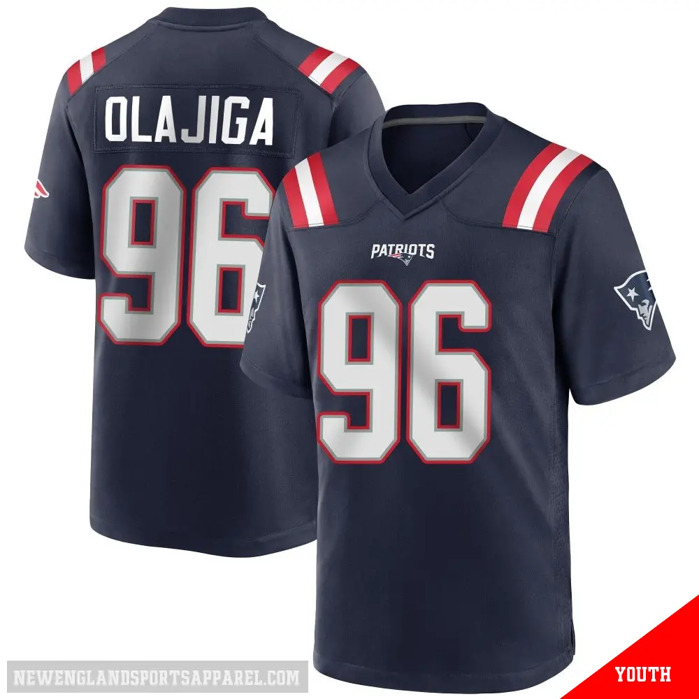＃96 Youth David Olajiga Navy Blue Game New England Patriots Team Color Jersey