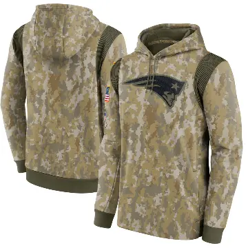 Men's Camo New England Patriots 2021 Salute to Service Therma Performance Pullover Hoodie