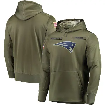 Men's Olive New England Patriots 2018 Salute to Service Sideline Therma Performance Pullover Hoodie