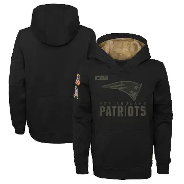 Youth Black New England Patriots 2020 Salute to Service Pullover Performance Hoodie