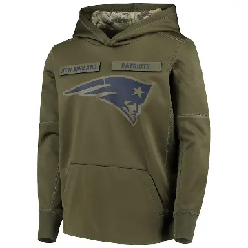Youth Green New England Patriots 2018 Salute to Service Pullover Performance Hoodie