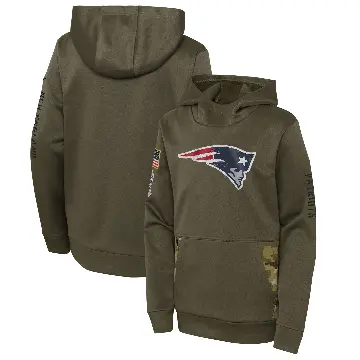 Youth Olive New England Patriots 2022 Salute to Service Performance Pullover Hoodie
